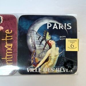 Paris Souvenir Coaster Set | Set of 6 | Vintage Style Cabaret Eiffel Tower | New